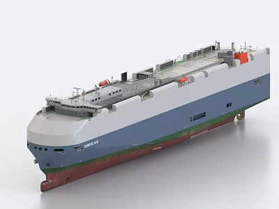 Modern Cargo Ship With Red Bottom Blue Hull And White Upper Deck Equipment Structures 3d model