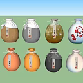 Ceramic Wine Bottles In Various Colors With White Cloth Cover And Decorative Tags