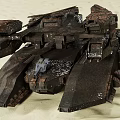 Vintage Rusty Battle Tank on Sandy Terrain Featuring Blue Glowing Light