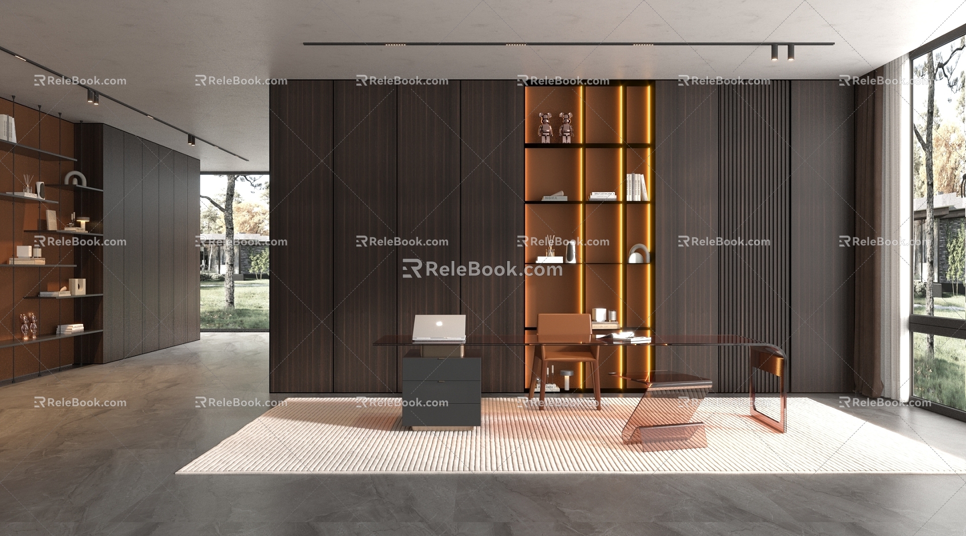 Study Desk Bookcase Study Entrance 3d model