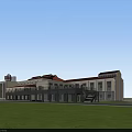 Industrial Factory Building With Red Tower Structure White Buildings Green Lawn And Blue Sky