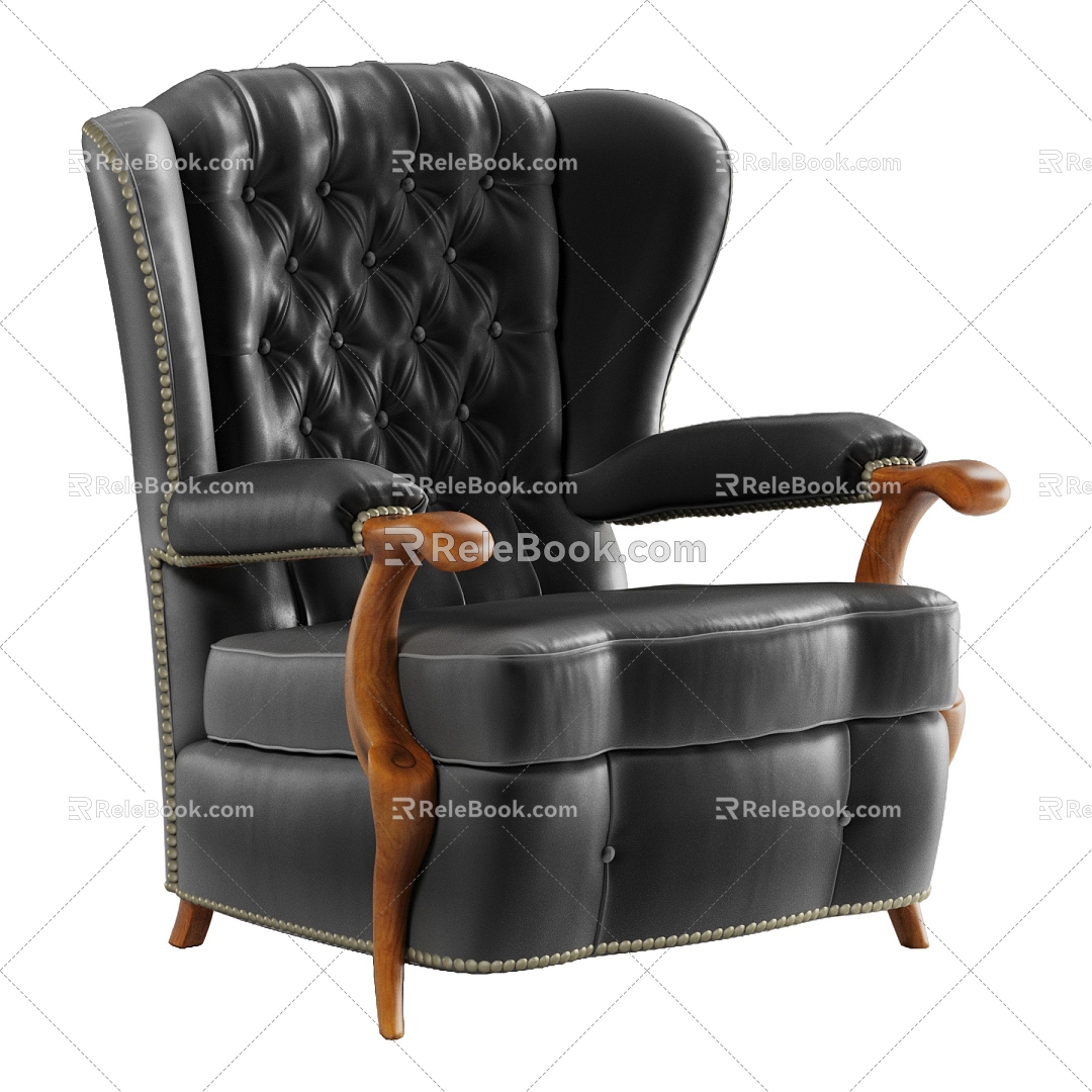 Black Leather Chesterfield Club Chair 3d model