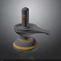 Grey Decorative Object With Yellow Accents Cylindrical Top And Spout like Extension