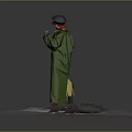 Fashionable Green Long Wool Coat With Classic Hat For Daily Wear