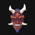 Mystical Character Mask With White Horns Red And Blue Patterns And Sharp Teeth