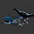 Blue Shark With Crystal Like Texture And Small Fish Floating In Group 3d model
