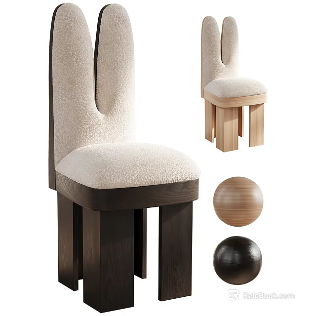 Comfortable Beige Upholstered Single Chair With Curved Back And Dark Wood Legs 3d model 