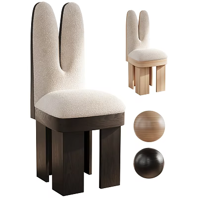 Comfortable Beige Upholstered Single Chair With Curved Back And Dark Wood Legs 3d model