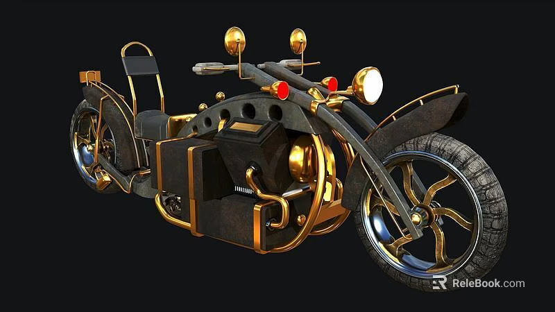 Vintage Motorcycle with Gold and Black Accents Classic Design Headlights Seat and Wheels 3d model 