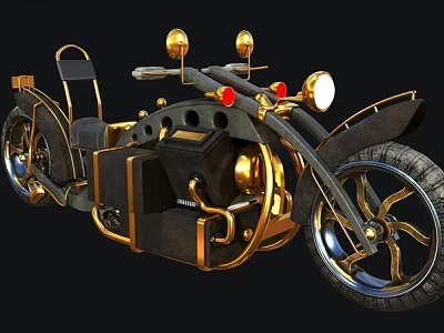 Vintage Motorcycle with Gold and Black Accents Classic Design Headlights Seat and Wheels 3d model