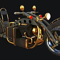 Vintage Motorcycle with Gold and Black Accents Classic Design Headlights Seat and Wheels