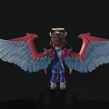 Cartoon Man With Horns Halo Red And Blue Wings And Blue And Red Costume
