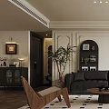 Modern Living Room Interior With Dark Sofa Wooden Coffee Table Geometric Rug And Floor Lamp