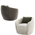Beige Upholstered Accent Chair With Dark Green Textured Cushion And Curved Armrests