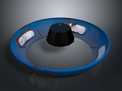 Blue Circular Metal Structure With Rustic Edges And Black Cone Top 3d model