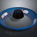 Blue Circular Metal Structure With Rustic Edges And Black Cone Top