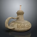 Ancient Ceramic Sculpture With Intricate Carved Patterns Decorative Handle And Ornate Top Design