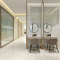 Modern Beauty Salon Interior With Stylish Mirrors Vanity Tables And Grey Chairs