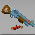 Colorful Toy Gun With Blue Body Orange Grip Cartoon Pattern And Bullet Accessories