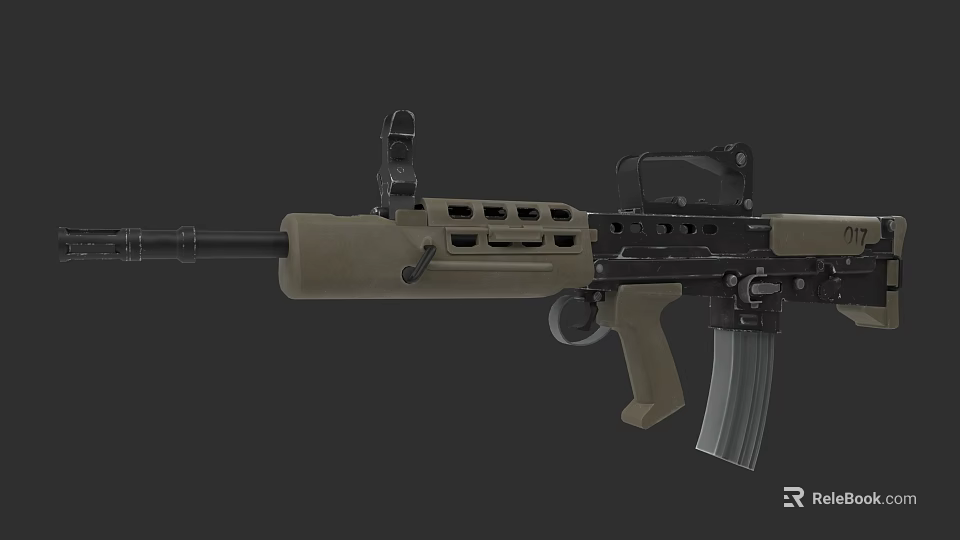 Tactical Assault Rifle With Sand And Black Finish Ventilated Handguard Scope And Magazine 3d model 