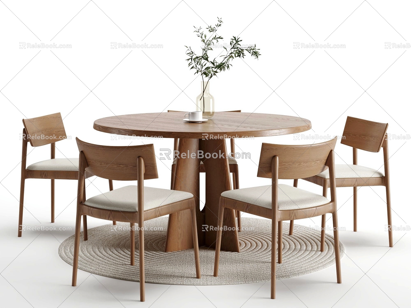 New Chinese Dining Table and Chair Combination Round Table Dining Table Dining Chair Log Dining Table 3d model