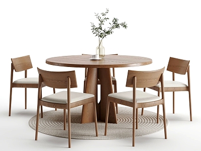 New Chinese Dining Table and Chair Combination Round Table Dining Table Dining Chair Log Dining Table 3d model