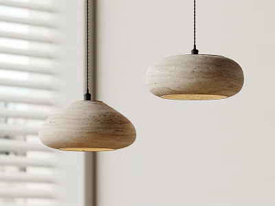 Two Minimalist Wooden Pendant Lights With Warm Glow In Modern Interior Space 3d model