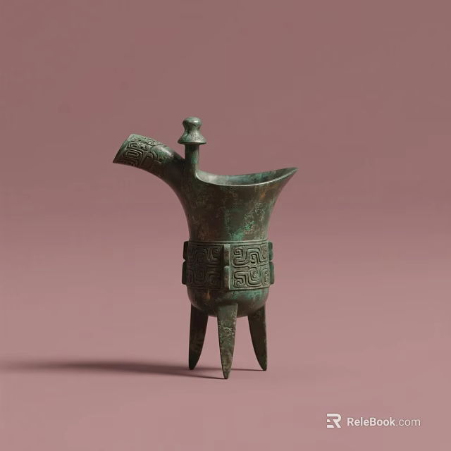 Traditional Ceramic Vessel With Three Legs Lid And Intricate Engraved Patterns 3d model 