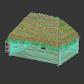Traditional Wooden Cabin With Thatch Roof Small Windows And Wooden Walls