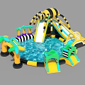 Vibrant Inflatable Play Equipment Featuring Bee Shaped Slide Water Pool And Palm Tree Decorations