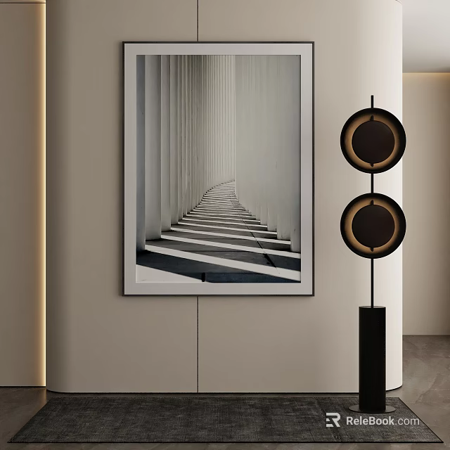 Modern Elegant Interior Sculpture With Circular Design Golden Frame Black Base 3d model