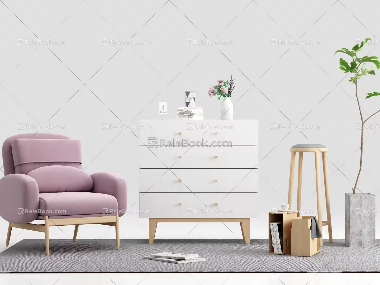 Nordic-style drawer cabinet 3d model