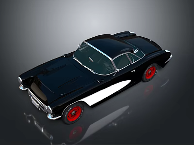 Vintage Black Classic Car With Sleek Design And Red Rims 3d model