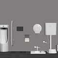 Modern Bathroom Interior With Urinal Sink Toilet Paper Holder And Wall Mounted Accessories