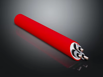 Red Insulated Electrical Cable With Two Conductive Cores And Protective Sheath 3d model