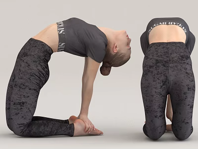 Woman Performing Yoga Poses Backbend And Forward Fold In Kneeling Position Stretching Body 3d model