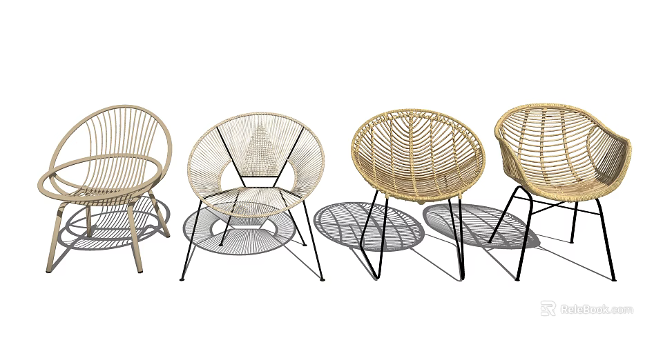 Modern Rattan Leisure Chairs With Round Design And Metal Frame For Outdoor Use 3d model 