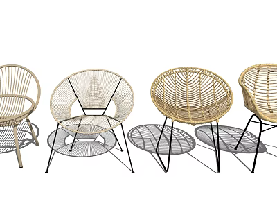Modern Rattan Leisure Chairs With Round Design And Metal Frame For Outdoor Use 3d model