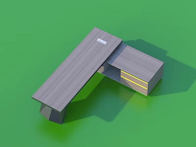 Modern Wooden Office Desk Design With Long Tabletop And Cabinet Drawers 3d model