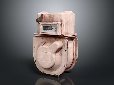 Old Rusty Gas Meter Featuring Analog Dial And Metal Casing Design 3d model