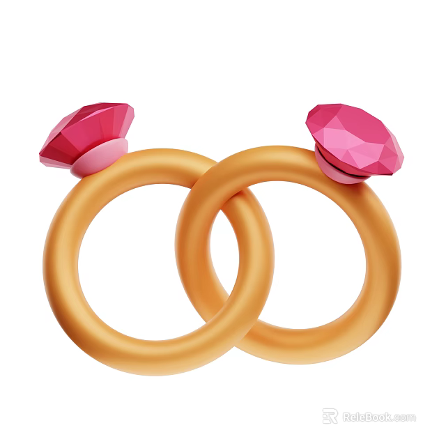 Elegant Decorative Ornament Set Featuring Golden Intertwined Rings And Pink Diamond Shaped Tops 3d model 
