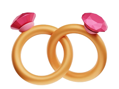 Elegant Decorative Ornament Set Featuring Golden Intertwined Rings And Pink Diamond Shaped Tops 3d model