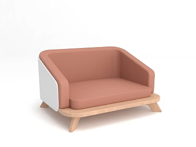 Modern Single Seater Sofa With Coral Pink Upholstery White Armrests And Wooden Legs 3d model