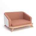 Modern Single Seater Sofa With Coral Pink Upholstery White Armrests And Wooden Legs