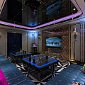 Modern KTV Interior With Colorful Sofas Microphones TV Screens Marble Coffee Tables And Lighting