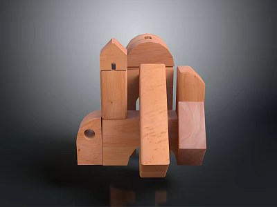 Wooden Building Blocks With Geometric Shapes Stacked In Creative Structure 3d model