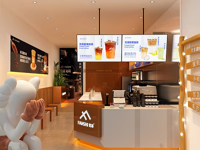 Modern Cafe Interior With Counter Digital Menu Screens And Decorative Elements 3d model