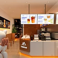 Modern Cafe Interior With Counter Digital Menu Screens And Decorative Elements 3d model