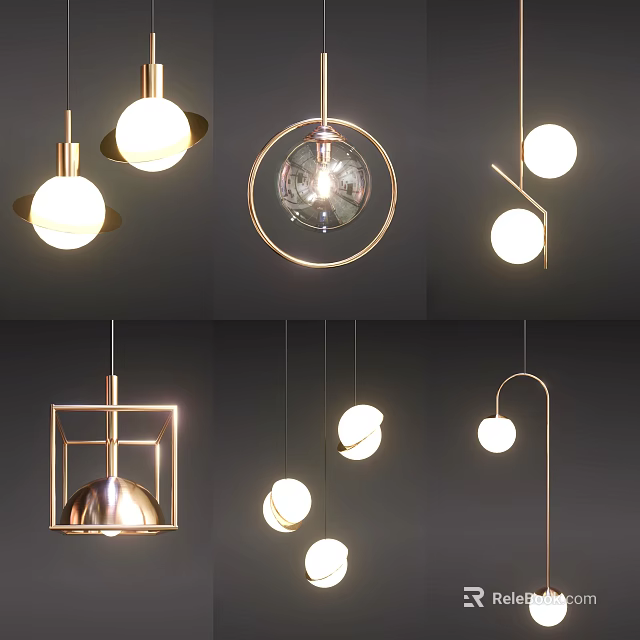 Modern Pendant Lights With Various Designs Glass Globes And Metal Frames 3d model 
