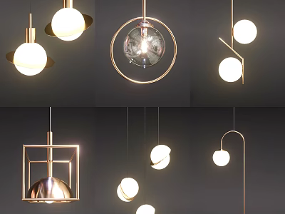 Modern Pendant Lights With Various Designs Glass Globes And Metal Frames 3d model